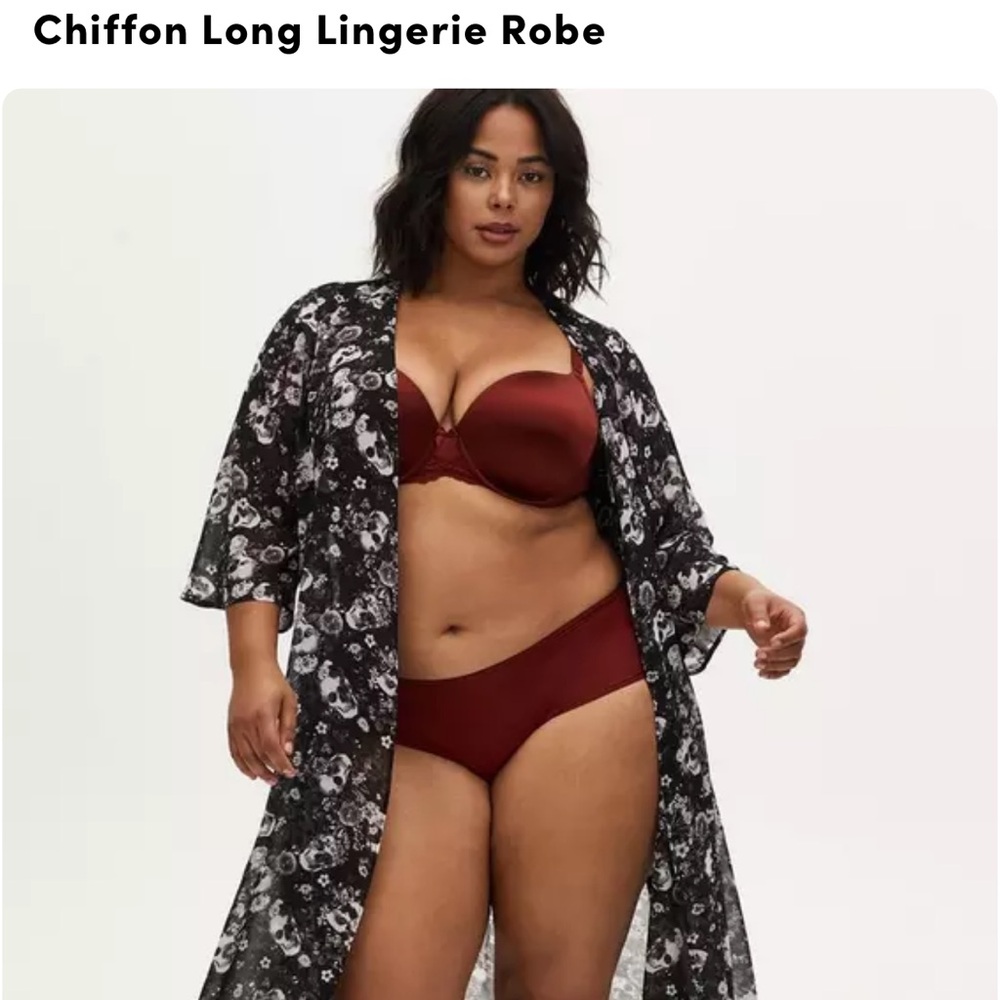 Chiffon Long Lingerie Robe - Black Floral